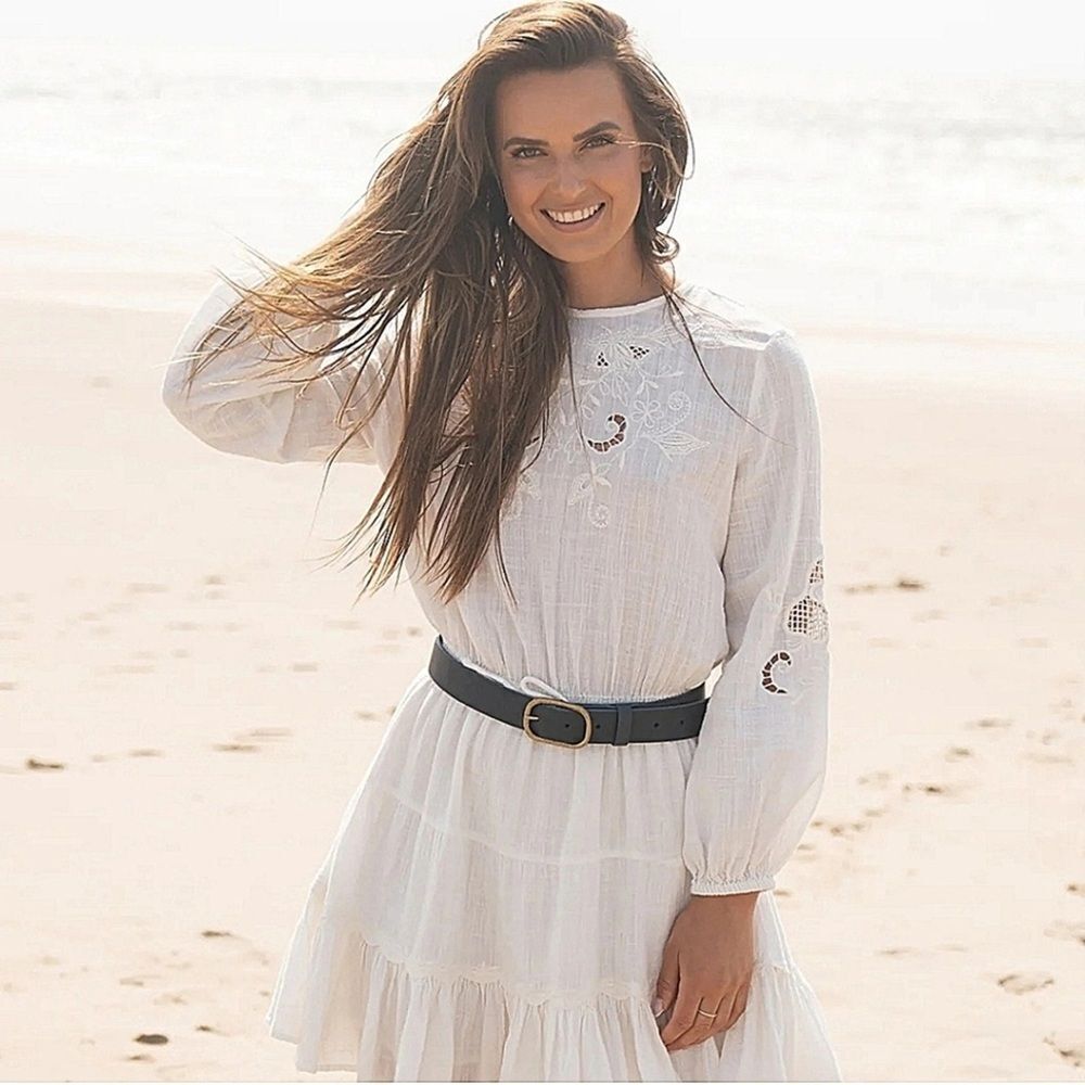 Zara boho chic white long sleeves open work embroidered dress